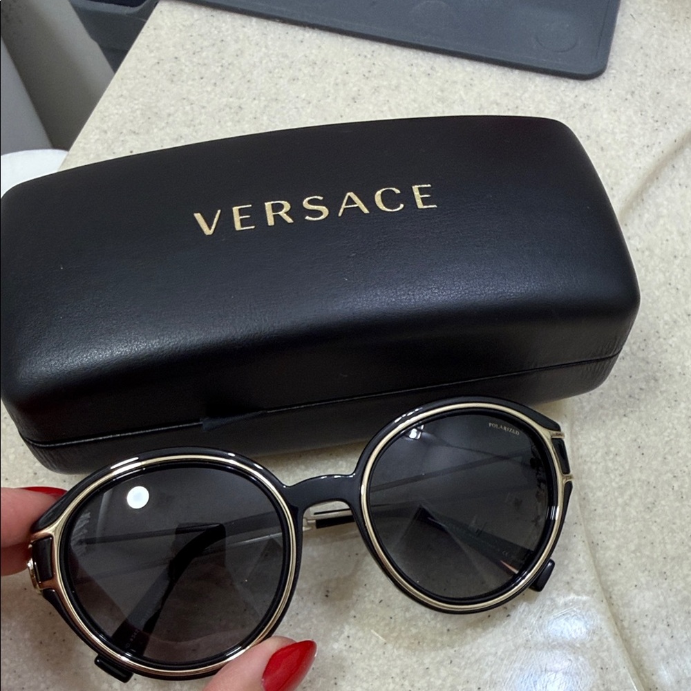 Versace Black and Gold Round Sunglasses
